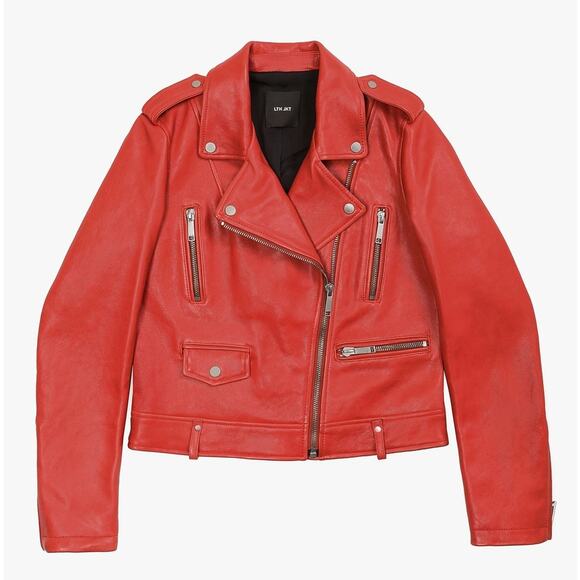 LTH JKT Dre Beltless Red Biker Leather Jacket - Picture 1 of 16
